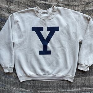 Men's Vintage Y2K Yale Bulldogs Big Logo White Pullover Crewneck Sweatshirt Sz L